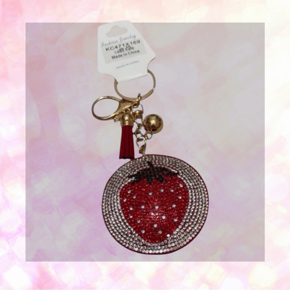 🦄 Strawberries Round Bling Rhinestone Puffy
Bag Charm/Keychain!